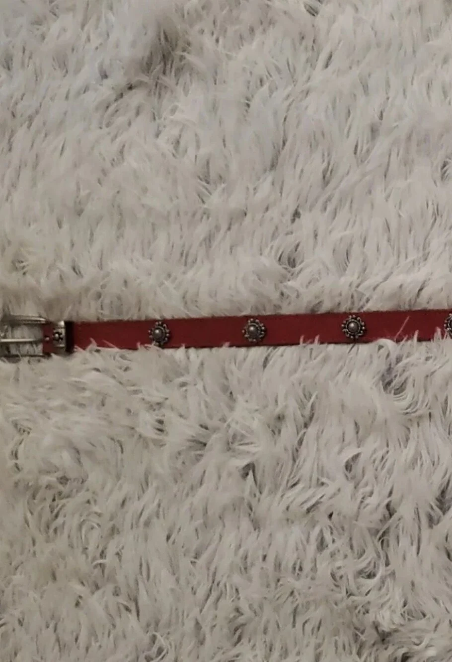**Urban Outfitters Red Leather Belt with Silver Concho Accents**